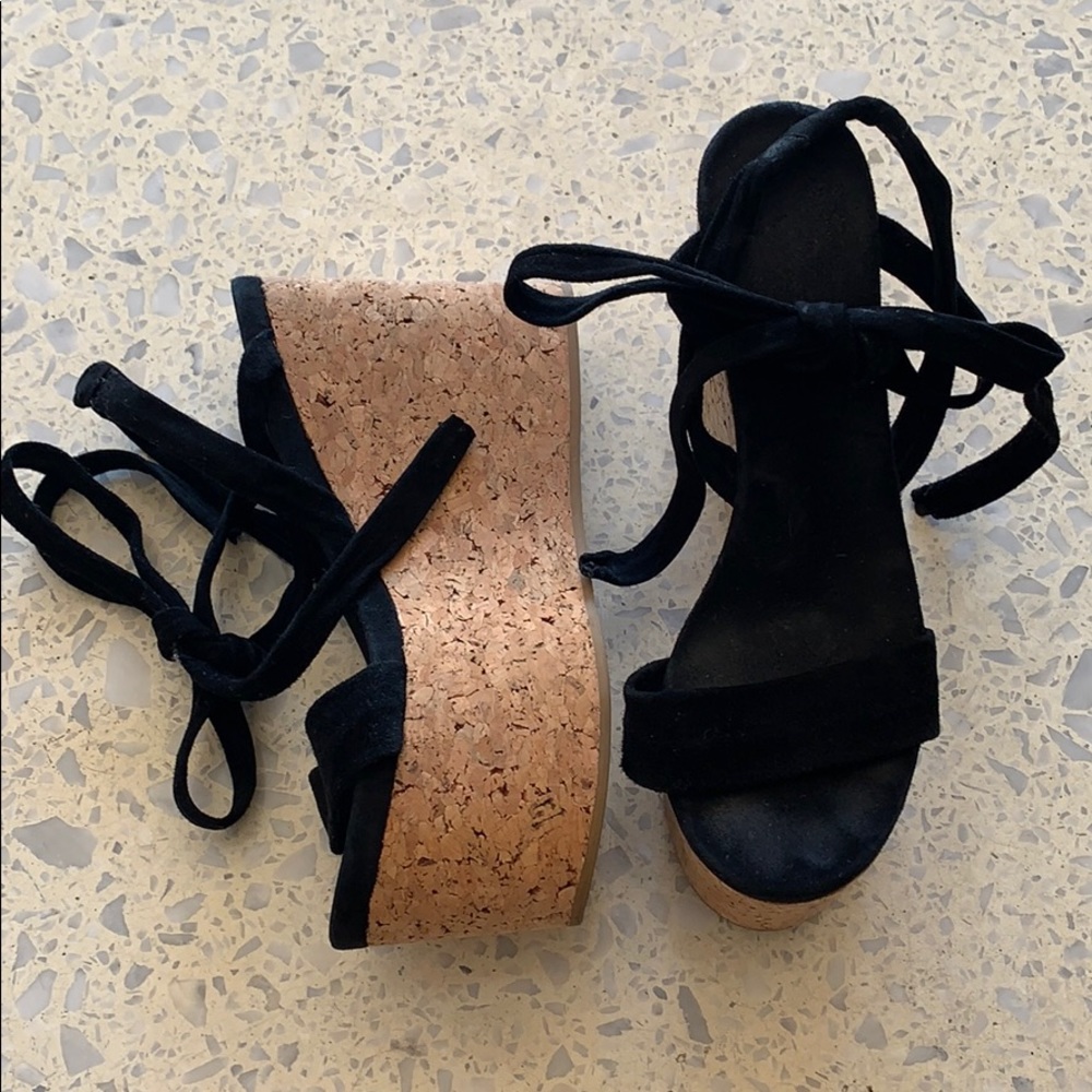 Isabel Marant Black Suede Cork Platform Sandals